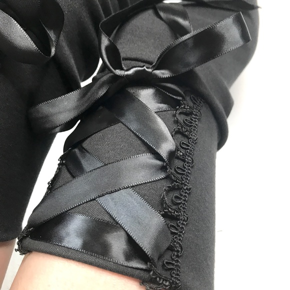 Black Corset Leg Warmers Lace Up Thigh Highs Ribbon Bow Knee Socks Punk Goth Otk - Picture 3 of 6